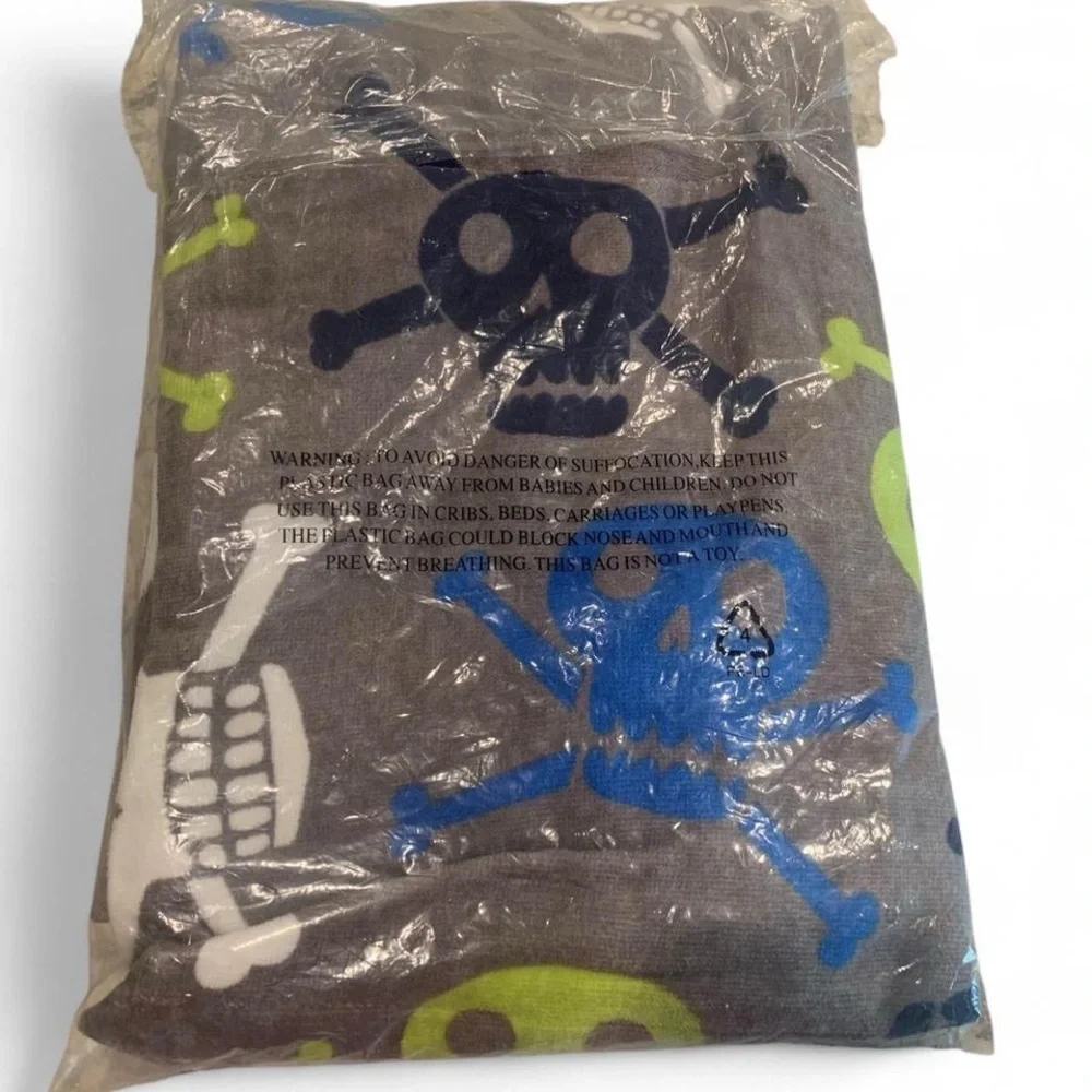 Jumping Beans Gray and Blue Skulls and Crossbones Velour Beach Towel